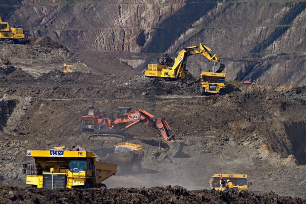 Construction equipment working in a mine