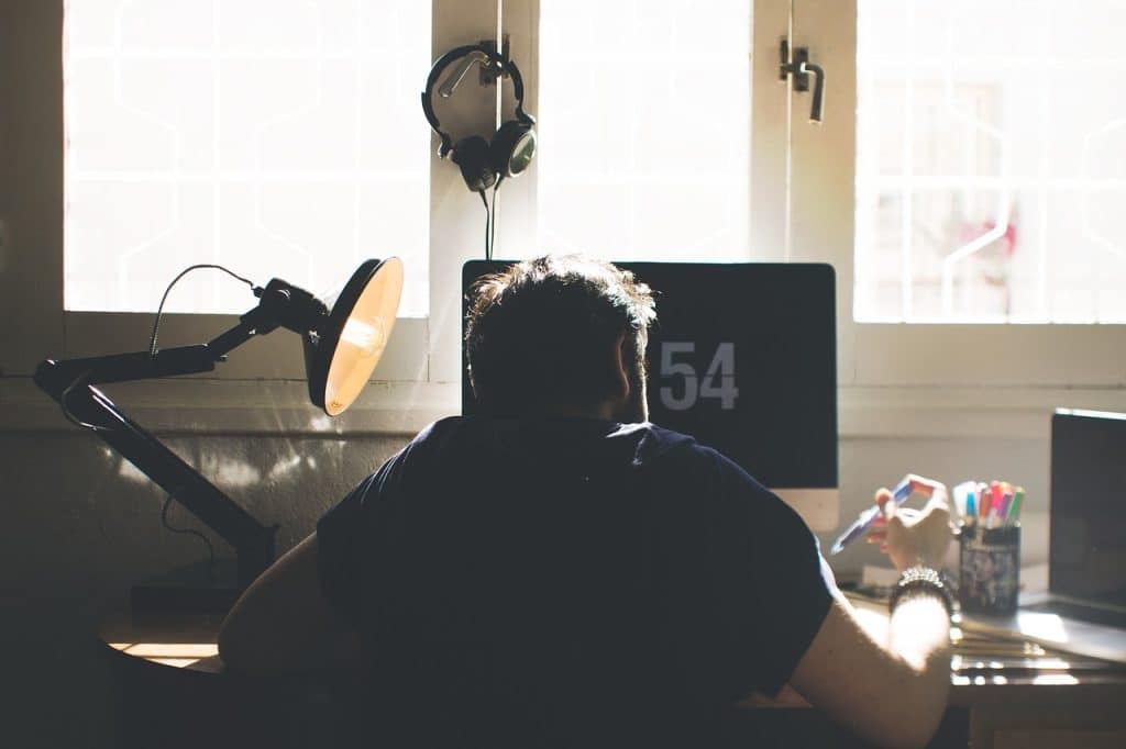 man at desk