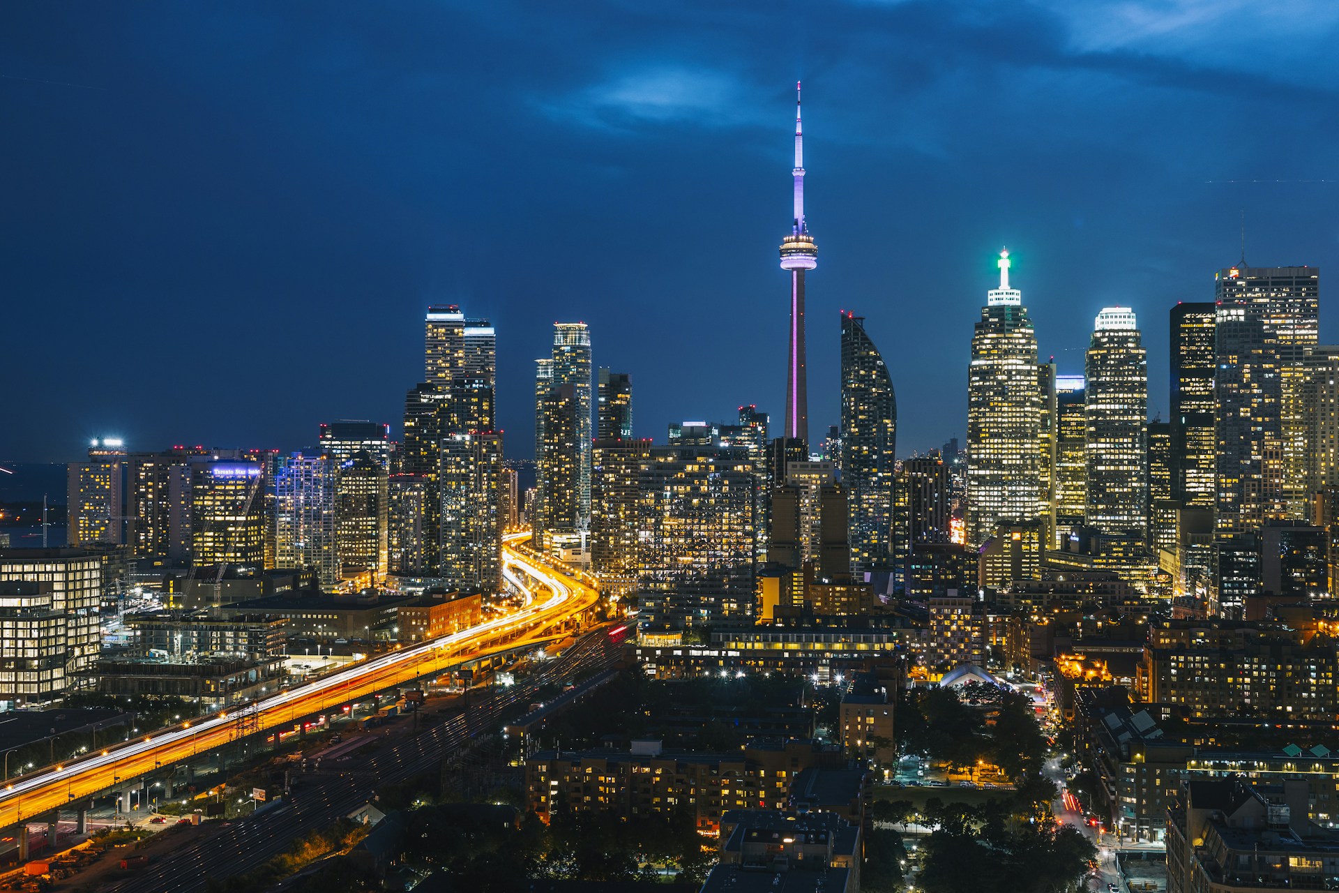 A view of the city of Toronto at night from top of a building where three employment law partners were awarded being one of the best lawyers in Canada for employment as ranked by Lexpert.